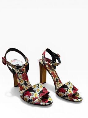 Dolce & Gabbana Daisy & Poppy Print Patent Leather Heeled Sandals EU 39 US 9